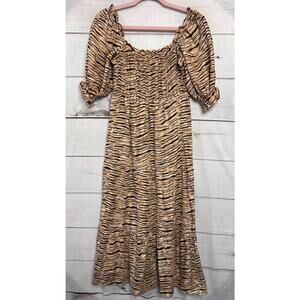 EUC FAITHFULL THE‎ BRAND Sz S/4 DE CHRISTIN SMOCKED ANIMAL PRINT WYLDIE DRESS